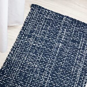 CHARDIN HOME Navy & White Cotton Throw Rug, 21x34 Inches Area Rug for Bathroom Kitchen entryway, Reversible Handwoven Rug Machine Washable.