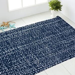 CHARDIN HOME Navy & White Cotton Throw Rug, 21x34 Inches Area Rug for Bathroom Kitchen entryway, Reversible Handwoven Rug Machine Washable.