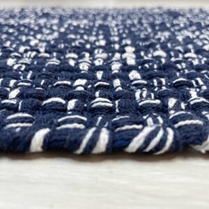 CHARDIN HOME Navy & White Cotton Throw Rug, 21x34 Inches Area Rug for Bathroom Kitchen entryway, Reversible Handwoven Rug Machine Washable.