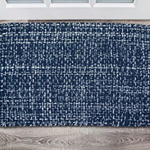 CHARDIN HOME Navy & White Cotton Throw Rug, 21x34 Inches Area Rug for Bathroom Kitchen entryway, Reversible Handwoven Rug Machine Washable.