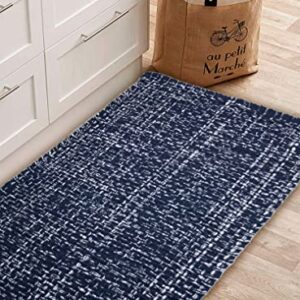 CHARDIN HOME Navy & White Cotton Throw Rug, 21x34 Inches Area Rug for Bathroom Kitchen entryway, Reversible Handwoven Rug Machine Washable.