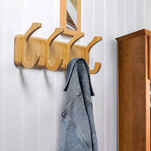 Honsky Wall Mounted Coat Rack, 17” Wall Coat Rack with 4 Hooks,Bamboo Coat Hook Wall Mounted,Large Coat Hanger Wall Mounted for Hanging Coat,Clothes,Jacket,Natural