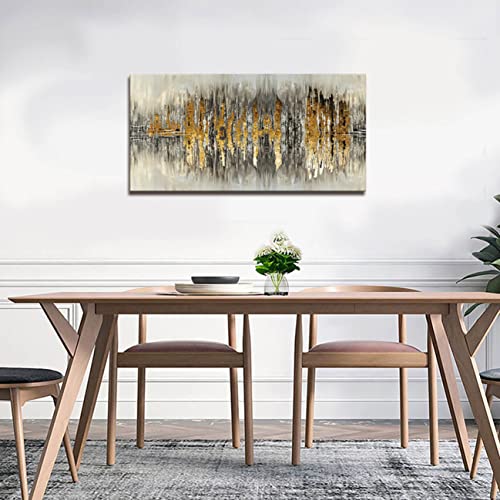 Grey and Gold Abstract Wall Art Paintings Print Artwork 1 Pieces Stretched and Framed Modern Brown Wall Decor Canvas Print Wall Art for Living Room Home Office Bedroom Kitchen Wall Decor 20"x40"