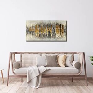 Grey and Gold Abstract Wall Art Paintings Print Artwork 1 Pieces Stretched and Framed Modern Brown Wall Decor Canvas Print Wall Art for Living Room Home Office Bedroom Kitchen Wall Decor 20"x40"
