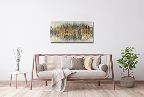 Grey and Gold Abstract Wall Art Paintings Print Artwork 1 Pieces Stretched and Framed Modern Brown Wall Decor Canvas Print Wall Art for Living Room Home Office Bedroom Kitchen Wall Decor 20"x40"