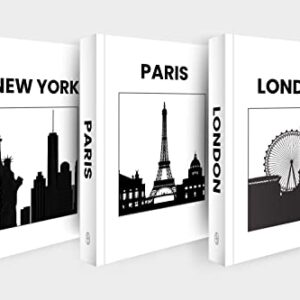 RG Custom Works - Decorative Books - (3 Piece Set) - Timeless, Minimalist, Sleek Design - Paris/London/New York Set - Blank Pages