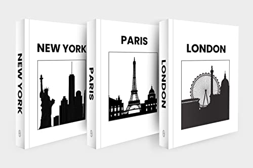 RG Custom Works - Decorative Books - (3 Piece Set) - Timeless, Minimalist, Sleek Design - Paris/London/New York Set - Blank Pages