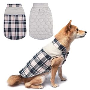 beautyzoo reflective dog winter coat,reversible british style plaid dog vest windproof waterproof dog jacket clothes for small medium large dogs, pet apparel girl or boy outfits, beige s