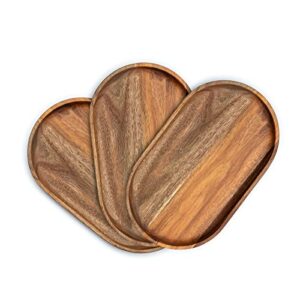 bf bill.f since 1983 wood plates set of 3 acacia wooden dinner plates serving trays 12 inch rectangular wooden serving platters for home decor, food, vegetables, fruit, charcuterie, bbq serving tray