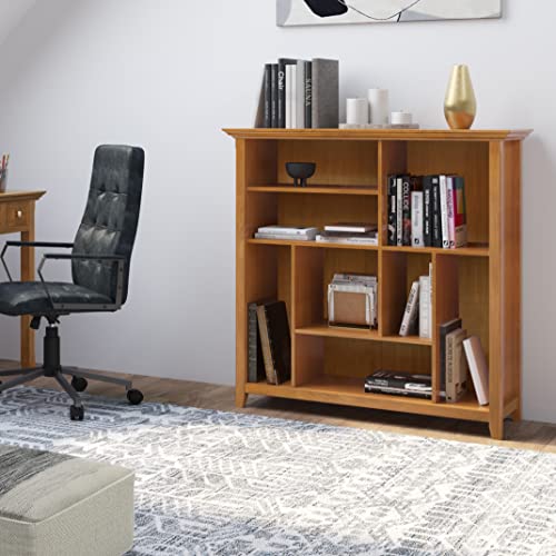 SIMPLIHOME Amherst SOLID WOOD 44 Inch Transitional Multi Cube Bookcase and Storage Unit in Light Golden Brown, For the Living Room, Study Room and Office