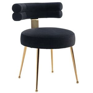 nioiikit velvet dining chairs modern upholstered side chairs with gold legs, comfy curved back accent chairs, stylish vanity chairs for dining room, living room, bedroom (1, black)