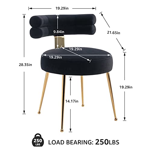 NIOIIKIT Velvet Dining Chairs Modern Upholstered Side Chairs with Gold Legs, Comfy Curved Back Accent Chairs, Stylish Vanity Chairs for Dining Room, Living Room, Bedroom (1, Black)