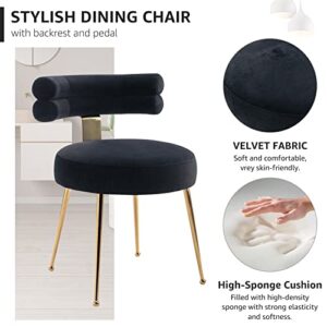 NIOIIKIT Velvet Dining Chairs Modern Upholstered Side Chairs with Gold Legs, Comfy Curved Back Accent Chairs, Stylish Vanity Chairs for Dining Room, Living Room, Bedroom (1, Black)