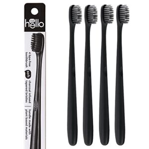 hello charcoal soft toothbrush with activated charcoal from sustainable bamboo, bpa- free, made from plant-based materials, 4 pack