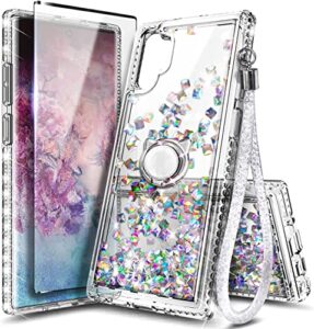 ngb supremacy for samsung galaxy note 10 plus/note 10 plus 5g case with screen protector (maximum coverage, flexible tpu), ring holder/wrist strap, glitter liquid cute case (clear gem)