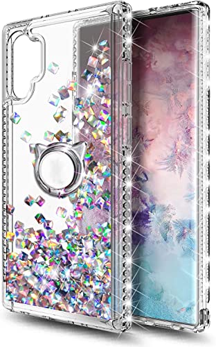 NGB Supremacy for Samsung Galaxy Note 10 Plus/Note 10 Plus 5G Case with Screen Protector (Maximum Coverage, Flexible TPU), Ring Holder/Wrist Strap, Glitter Liquid Cute Case (Clear Gem)