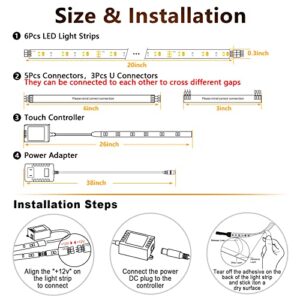 TJOY Under Cabinet Lighting Kit, 6PCS Dimmable Under Cabinet Lights, Touch and Remote Control, Led Strip Lights for Kitchen Cabinet, Counter, Shelf, Bookcase, 2700k-6500k Warm White to Daylight,9.8FT