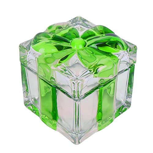 Gkesgm Heavy Crystal Glass Sugar Bowl with Bowknot Lid,Wedding Candy Cookies Storage Box,Decor Candy Tray,Green