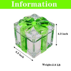 Gkesgm Heavy Crystal Glass Sugar Bowl with Bowknot Lid,Wedding Candy Cookies Storage Box,Decor Candy Tray,Green