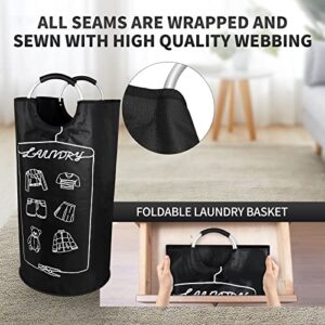 Large Laundry Baskets with Handles Easy Carry Laundry Hamper Waterproof Collapsible Laundry Bags for Kids Bedroom, College Dorms, Bathroom Storage and Laundry Room Service, 120L, Black, Riffty