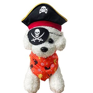 Gittcoll Anelekor Pirate Dog Cat Costume Suit Halloween Funny Pet Clothes with Pirate hat & Bandana Caribbean Style Cat Apparel Corsair Puppy Dressing Up Cosplay for Small Dogs Kitty (Navy)