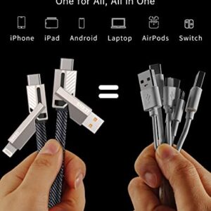 SHEZI 4-in-1 USB C Cable Lightning Cable 60W [Fast Charging & Data Sync] Flat Braided Multi iPad Charger Cord Combo Lightning/Type C/USB A Ports for iPhone 15/15 Pro/15 Plus/15 Pro Max, 5ft