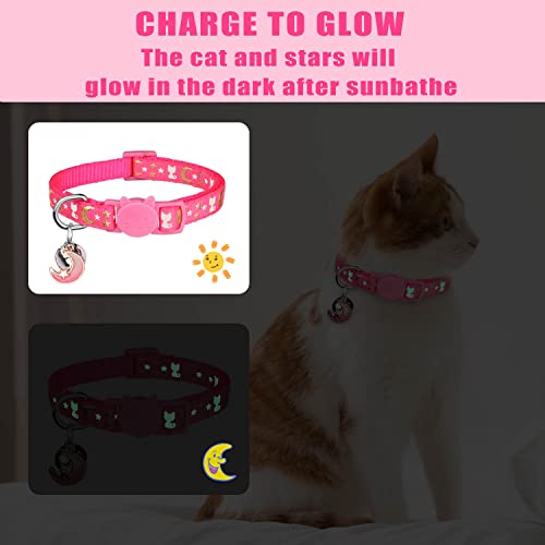 Hinialver 4 PCS Cat Collars with Bell Breakaway Gold Moons and Stars Adjustable Safety Kitten Collars with Charm Glow in The Dark