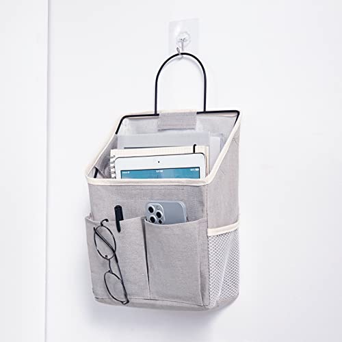 Wall Hanging Storage Basket Bag with Free Hooks,Bedside Storage Caddy,Dorm Room Essentials(2PC,Grey)