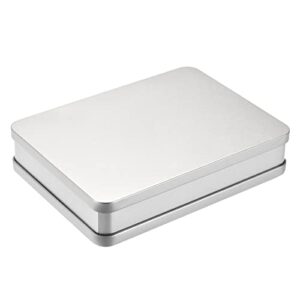 uxcell metal tin box, 7.4" x 5.43" x 1.5" rectangular empty tinplate containers with lids, silver tone, for home organizer, candles, gifts, car keys, crafts storage