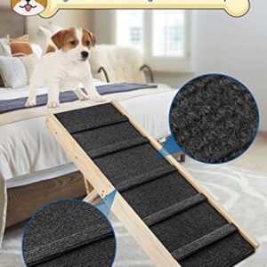 TNELTUEB Adjustable Dog Ramp, Wooden Folding Portable Pet Ramp,Rated for 30 LBS, 32.6" Long and Adjustable from 10" to 19" with Non-Slip Traction Mat, Dog Step for Bed, Couch,Car (Grey)