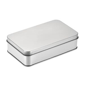 uxcell metal tin box, 3pcs 5.31" x 3.15" x 1.38" rectangular empty tinplate containers with lids, silver tone, for home organizer, candles, gifts, car keys, crafts storage