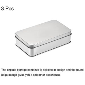 uxcell Metal Tin Box, 3pcs 5.31" x 3.15" x 1.38" Rectangular Empty Tinplate Containers with Lids, Silver Tone, for Home Organizer, Candles, Gifts, Car Keys, Crafts Storage