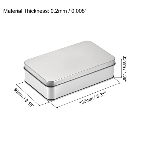 uxcell Metal Tin Box, 3pcs 5.31" x 3.15" x 1.38" Rectangular Empty Tinplate Containers with Lids, Silver Tone, for Home Organizer, Candles, Gifts, Car Keys, Crafts Storage