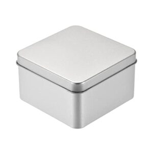 uxcell metal tin box, 10pcs 3.66" x 3.66" x 2.17" rectangular empty tinplate containers with lids, silver tone, for home organizer, candles, gifts, car keys, crafts storage