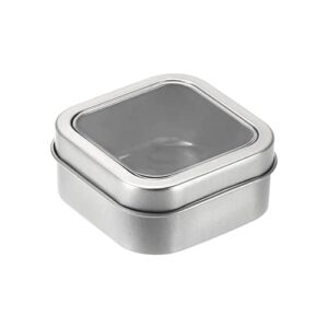 uxcell metal tin box, 2pcs 2.17" x 2.17" x 0.98" rectangular empty tinplate containers with clear window lids, silver tone, for home organizer, candles, gifts, car keys, crafts storage