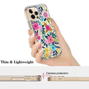 ICEDIO for iPhone 14 Pro Case with Screen Protector,Slim Fit Crystal Clear Cover with Fashion Designs for Girls Women,Durable Protective Phone Case 6.1" Cute Colorful Blooming Floral