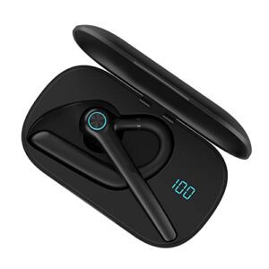 eppfun Bluetooth 5.2 Headset, Wireless Bluetooth Earpiece Built-in Dual Noise Cancelling Mic, 50Hrs Playtime with Charging Case, Hands Free Single Headset for Business Office Driver Trucker