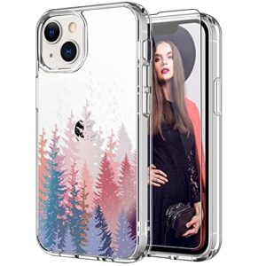 icedio for iphone 14 case with screen protector - clear with fashionable trendy patterns-designed for girls and women - slim fit cover - protective phone case 6.1” - cute trees floral flower