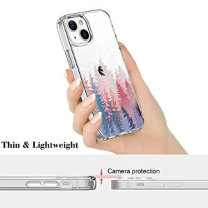 ICEDIO for iPhone 14 Case with Screen Protector - Clear with Fashionable Trendy Patterns-Designed for Girls and Women - Slim Fit Cover - Protective Phone Case 6.1” - Cute Trees Floral Flower