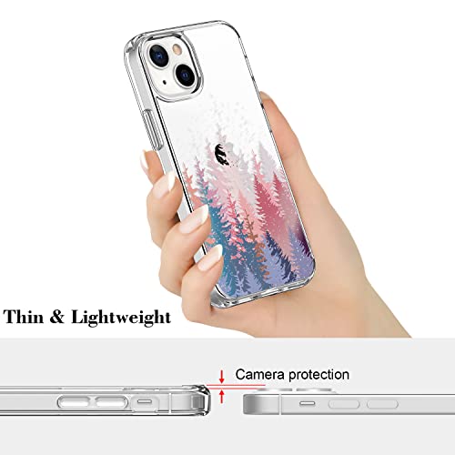 ICEDIO for iPhone 14 Case with Screen Protector - Clear with Fashionable Trendy Patterns-Designed for Girls and Women - Slim Fit Cover - Protective Phone Case 6.1” - Cute Trees Floral Flower