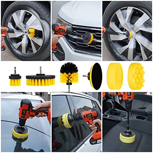 FCLUSLL 27Pcs Car Wash Kit with Foam Gun Sprayer, Car Cleaning Kit with 6 in 1 Adjustable Nozzle Drill Brush Set Tire Polishing Applicator Pad Wash Mitt Towel, Quick Connects to Most Garden Hose