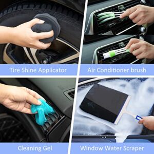 FCLUSLL 27Pcs Car Wash Kit with Foam Gun Sprayer, Car Cleaning Kit with 6 in 1 Adjustable Nozzle Drill Brush Set Tire Polishing Applicator Pad Wash Mitt Towel, Quick Connects to Most Garden Hose