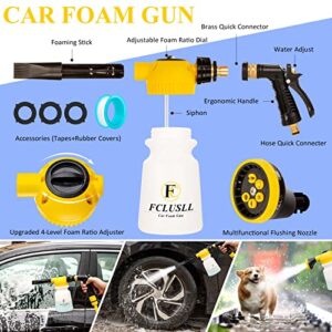 FCLUSLL 27Pcs Car Wash Kit with Foam Gun Sprayer, Car Cleaning Kit with 6 in 1 Adjustable Nozzle Drill Brush Set Tire Polishing Applicator Pad Wash Mitt Towel, Quick Connects to Most Garden Hose