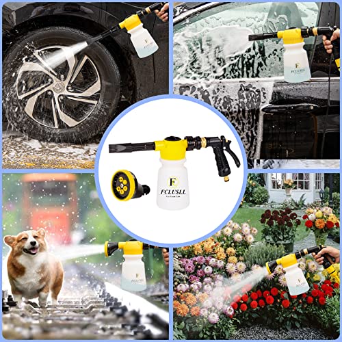 FCLUSLL 27Pcs Car Wash Kit with Foam Gun Sprayer, Car Cleaning Kit with 6 in 1 Adjustable Nozzle Drill Brush Set Tire Polishing Applicator Pad Wash Mitt Towel, Quick Connects to Most Garden Hose