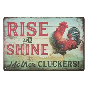 erlood farm fresh eggs chicken metal decor rustic antique decorations for home tin signs 8 * 12 (rise shine)