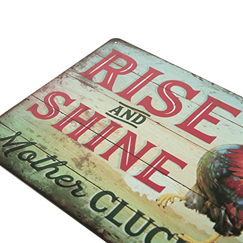 ERLOOD Farm Fresh EGGS Chicken Metal Decor Rustic Antique Decorations For Home Tin signs 8 * 12 (RISE SHINE)