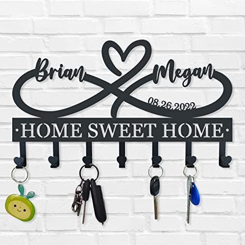 EXUNART Personalized Key Holder for Wall, Infinity Key Hooks, Coat Rack, Key Rack for Wall, Custom Name Rack, Decoration Hook, Decorative Metal Sign Key Hanger Home Decor for Wall .Wedding Gift