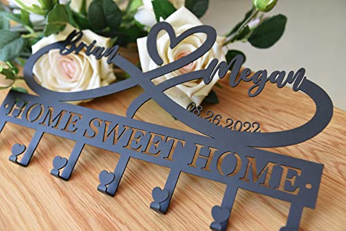 EXUNART Personalized Key Holder for Wall, Infinity Key Hooks, Coat Rack, Key Rack for Wall, Custom Name Rack, Decoration Hook, Decorative Metal Sign Key Hanger Home Decor for Wall .Wedding Gift