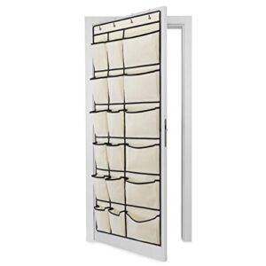 over the door shoe organizer, hanging shoe organizer for closet with 12 small & 6 large mesh pockets makes the most of vertical door space to store all your household essentials maximize (beige)
