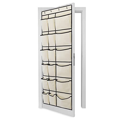 Over the Door Shoe Organizer, Hanging Shoe Organizer for Closet with 12 Small & 6 Large Mesh Pockets Makes the Most of Vertical Door Space to Store all Your Household Essentials Maximize (beige)